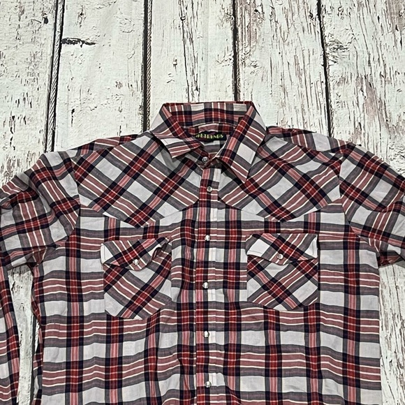 LifeTrends Plaid Western Rockabilly Cowboy Rancher Button Down Vintage Shirt - Picture 2 of 8